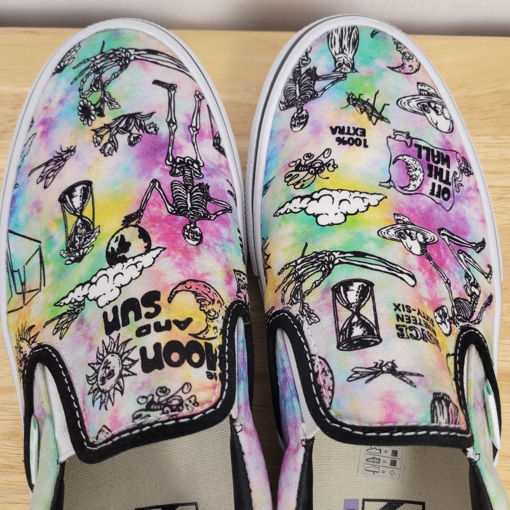 Vans Skate Slip On Shroom Doom Tie Dye Skeleton Shoes Mens 9.5 Psychedelic - Picture 4 of 14